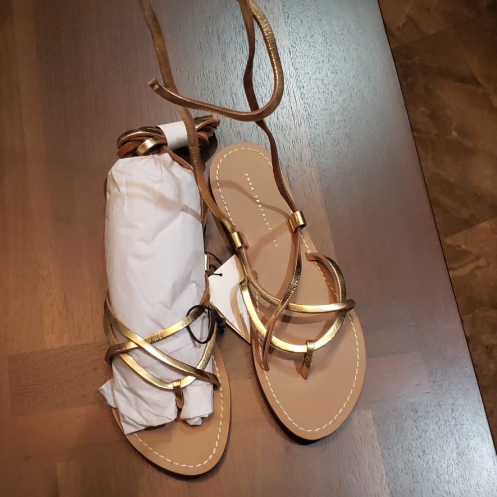 Zara strappy gold and brown sandals